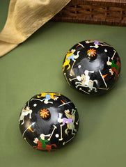 Exclusive, Fine Kashmiri Art Decorative Dome Boxes - Black Polo (Set of 2)