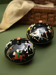 Exclusive, Fine Kashmiri Art Decorative Dome Boxes - Black Polo (Set of 2)