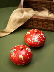 Exclusive, Fine Kashmiri Art Decorative Dome Boxes - Red Polo (Set of 2)