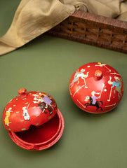 Exclusive, Fine Kashmiri Art Decorative Dome Boxes - Red Polo (Set of 2)