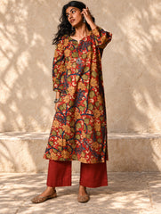 Exclusive, Authentic Kalamkari Cotton Loose Fit Kurta Set - Red Flora (2 pc set)