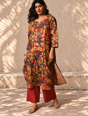 Exclusive, Authentic Kalamkari Cotton Loose Fit Kurta Set - Red Flora (2 pc set)