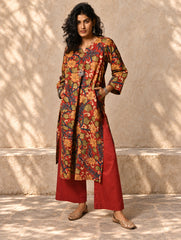 Exclusive, Authentic Kalamkari Cotton Loose Fit Kurta Set - Red Flora (2 pc set)