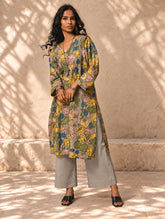 Exclusive, Authentic Kalamkari Cotton Loose Fit Kurta Set - Soft Grey Flora, (2 pc set)