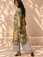 Exclusive, Authentic Kalamkari Cotton Loose Fit Kurta Set - Soft Grey Flora, (2 pc set)