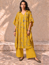 Exclusive, Authentic Kalamkari Silk Viscose Blend Kaftan Kurta Set - Bamboo Stems (2 pc set)