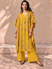 Exclusive, Authentic Kalamkari Silk Viscose Blend Kaftan Kurta Set - Bamboo Stems (2 pc set)