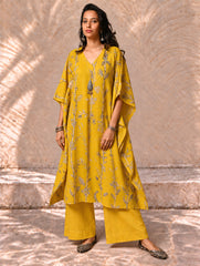 Exclusive, Authentic Kalamkari Silk Viscose Blend Kaftan Kurta Set - Bamboo Stems (2 pc set)