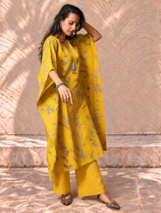 Exclusive, Authentic Kalamkari Silk Viscose Blend Kaftan Kurta Set - Bamboo Stems (2 pc set)