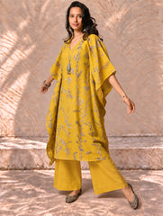 Exclusive, Authentic Kalamkari Silk Viscose Blend Kaftan Kurta Set - Bamboo Stems (2 pc set)