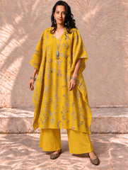 Exclusive, Authentic Kalamkari Silk Viscose Blend Kaftan Kurta Set - Bamboo Stems (2 pc set)