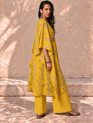 Exclusive, Authentic Kalamkari Silk Viscose Blend Kaftan Kurta Set - Bamboo Stems (2 pc set)