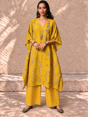 Exclusive, Authentic Kalamkari Silk Viscose Blend Kaftan Kurta Set - Bamboo Stems (2 pc set)