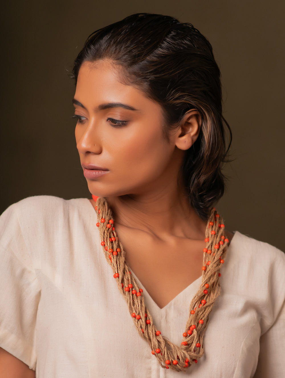 Load image into Gallery viewer, Fiery Fields Layered Jute Necklace