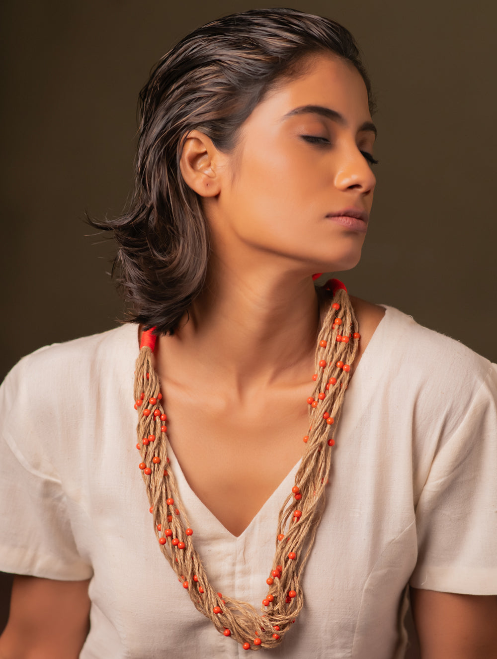 Load image into Gallery viewer, Fiery Fields Layered Jute Necklace