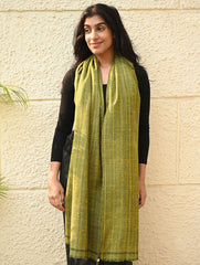 Fine, Soft Himachal Wool Self Striped Plain Stole - Henna Garden