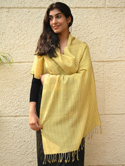 Fine, Soft Himachal Wool Self Striped Plain Stole - Lemon Rays