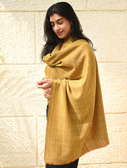 Fine, Soft Himachal Wool Self Striped Plain Stole - Mustard Farm