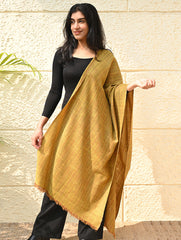 Fine, Soft Himachal Wool Self Striped Plain Stole - Mustard Farm
