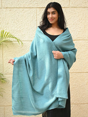 Fine, Soft Himachal Wool Self Striped Shawl - Aqua Cloud