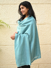 Fine, Soft Himachal Wool Self Striped Shawl - Aqua Cloud