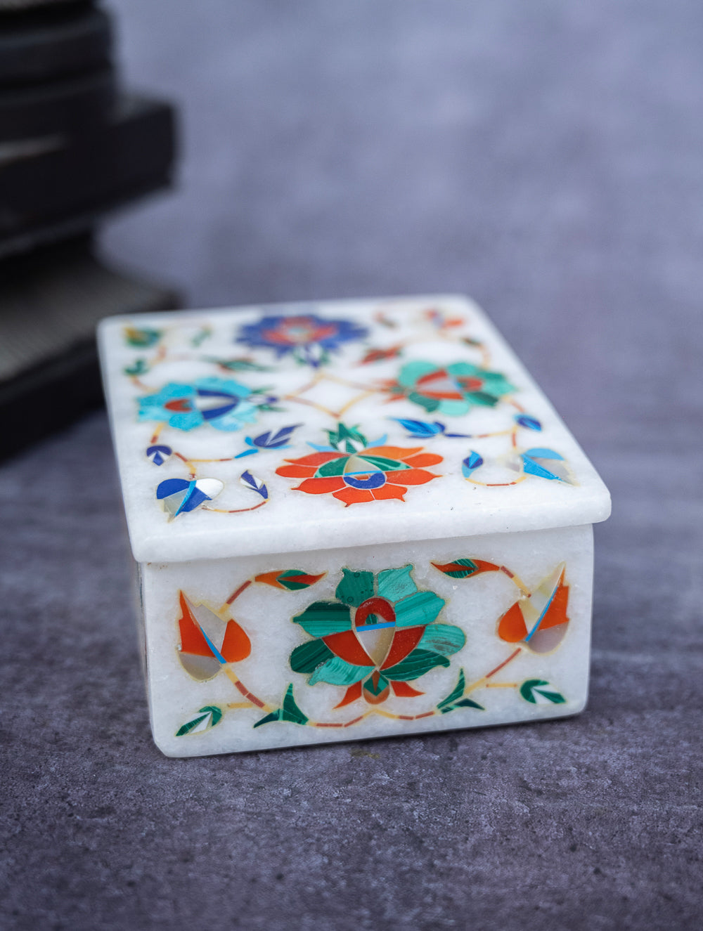 Floral Tapestry Marble Inlay Box