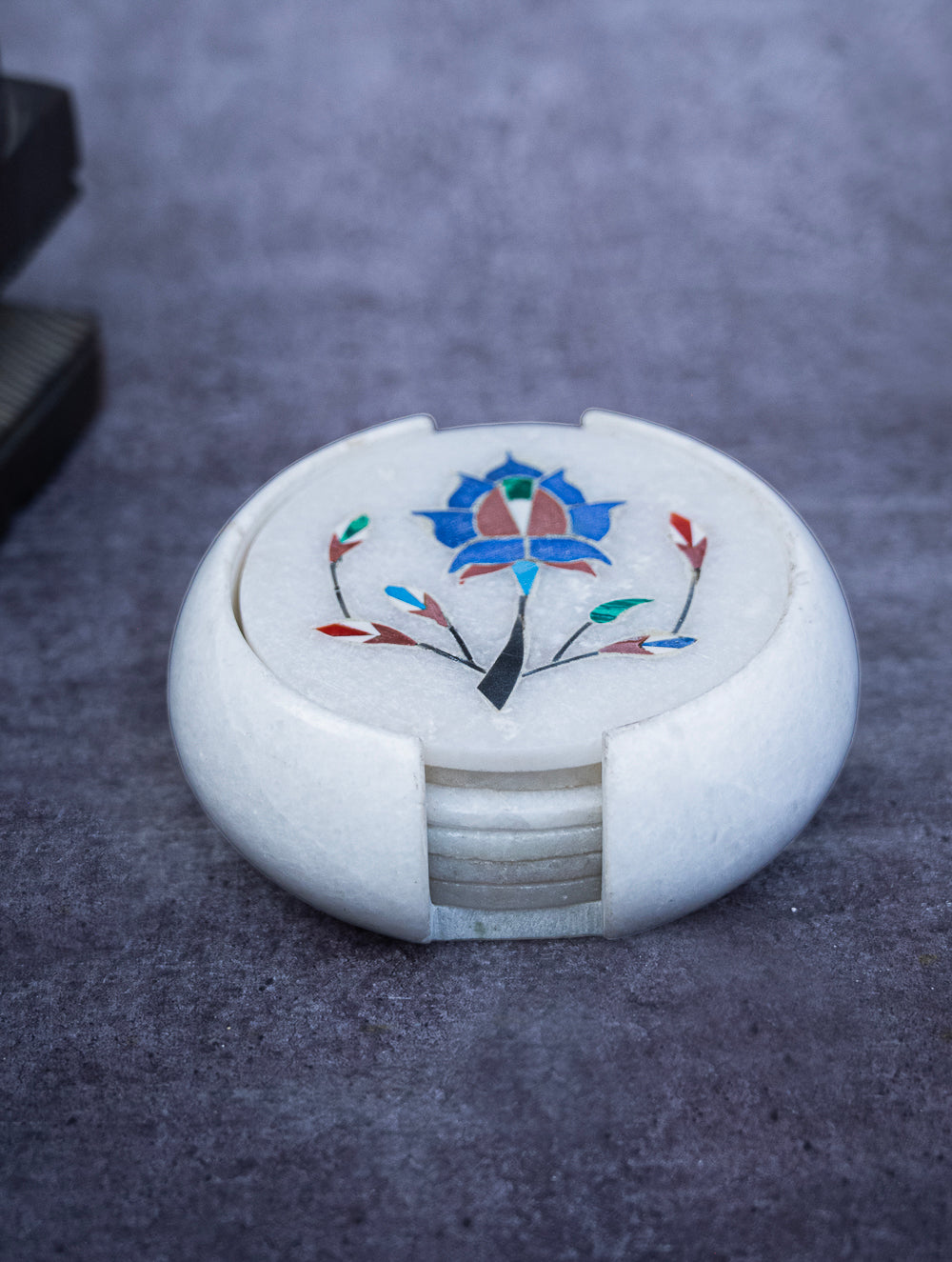 Floral Tapestry Marble Inlay Coasters