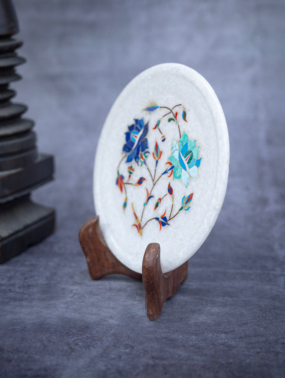 Floral Tapestry Marble Inlay Desk Curio