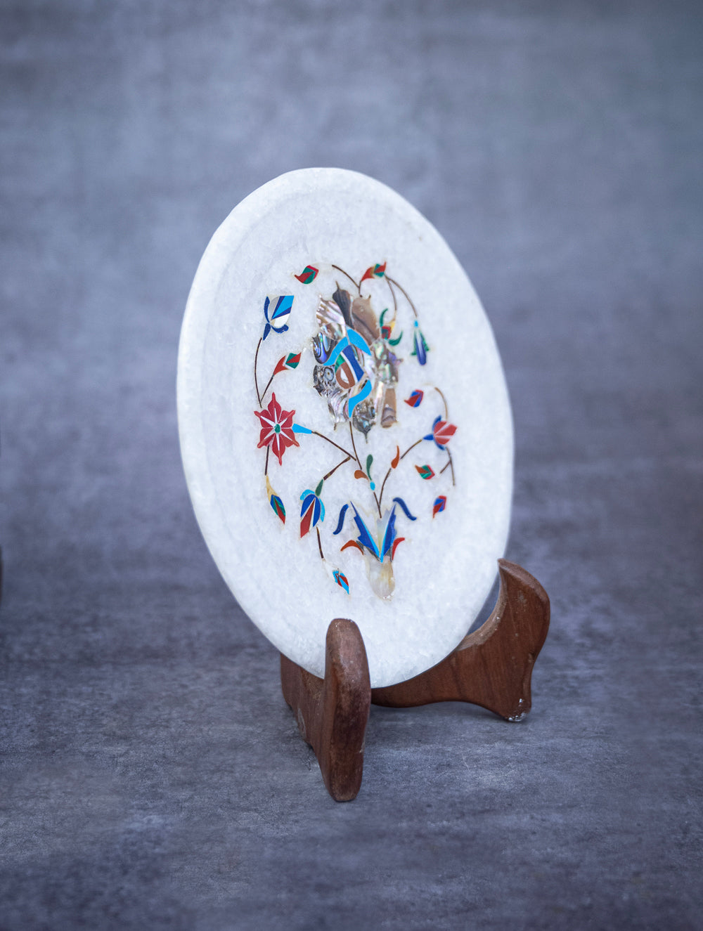 Floral Tapestry Marble Inlay Desk Curio