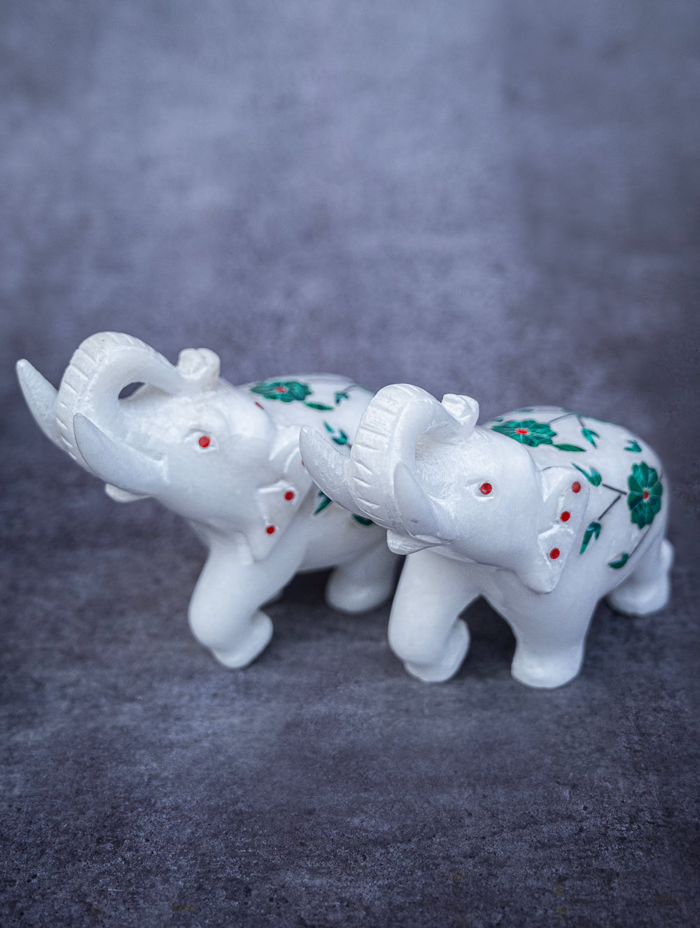 Floral Tapestry Marble Inlay Elephant Curio