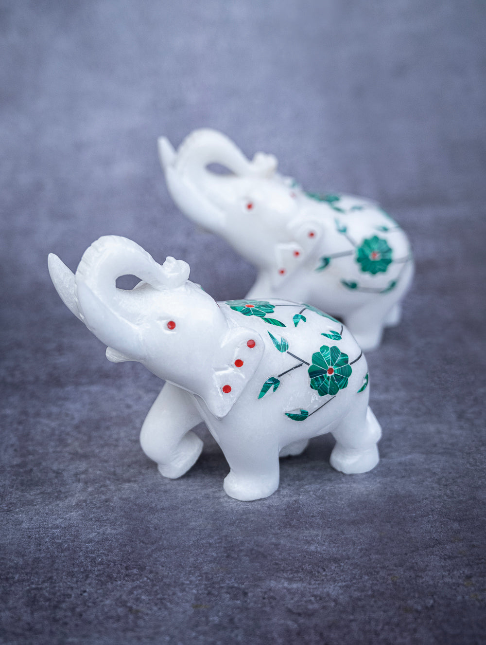 Floral Tapestry Marble Inlay Elephant Curio