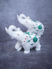 Floral Tapestry Marble Inlay Elephant Curio