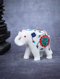Floral Tapestry Marble Inlay Elephant Curio