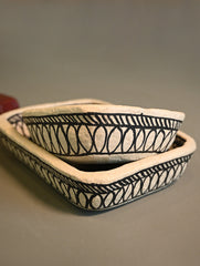 Hand Rendered Madhubani Papier Mache Organiser Trays - Aquarium (Set of Two)