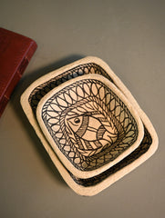 Hand Rendered Madhubani Papier Mache Organiser Trays - Aquarium (Set of Two)