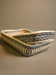 Hand Rendered Madhubani Papier Mache Organiser Trays - Kamal Jaal (Set of Two)