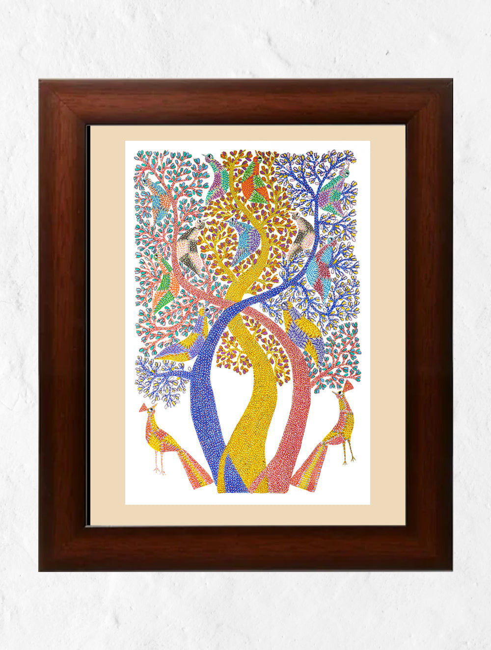 Gond Art Painting - The Peacock Habitat (Extra Large, 48"x 36")