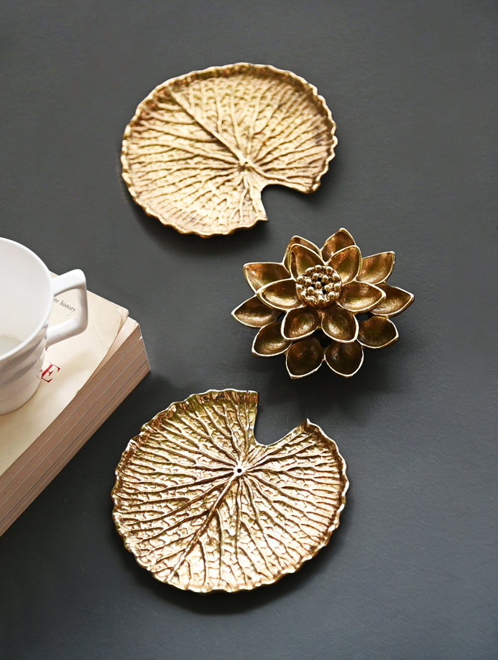 The India Craft House Heritage Gift Hamper - Waterlily and Sculpted Leaves (Set of 3)
