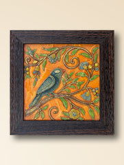 Hand-rendered Stone Dust Painting - Bulbul-e-Bagh (Framed 8" x 8")