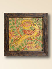 Hand-rendered Stone Dust Painting - Golden Parrot (Framed 9" x 9")