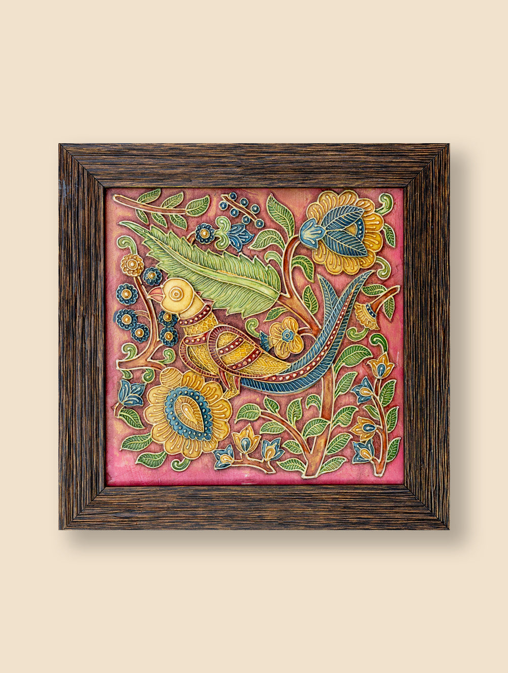 Hand-rendered Stone Dust Painting - Gul-e-Bagh (Framed 9" x 9")