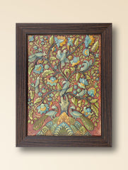 Hand-rendered Stone Dust Painting - Plumage & Petals (Framed 16" x 13")