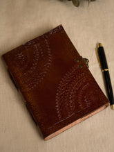 Hand Embossed Leather Diary With Handmade Paper - Brown Ornate