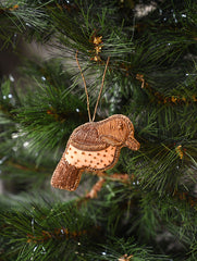 Hand Embroidered Zardozi Xmas Decorations - Beige Antique Birds (Set of 2)