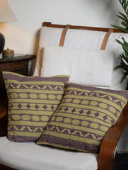 Hand Woven Kashida Pattu Cushion Covers - Purple Lime (Set of 2)