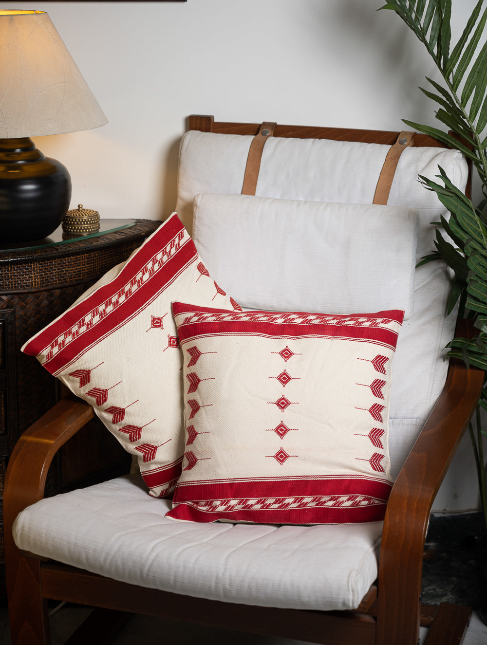 Hand Woven Kashida Pattu Cushion Covers - Red Arrows (Set of 2)