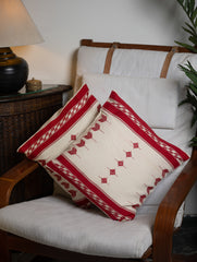 Hand Woven Kashida Pattu Cushion Covers - Red Arrows (Set of 2)