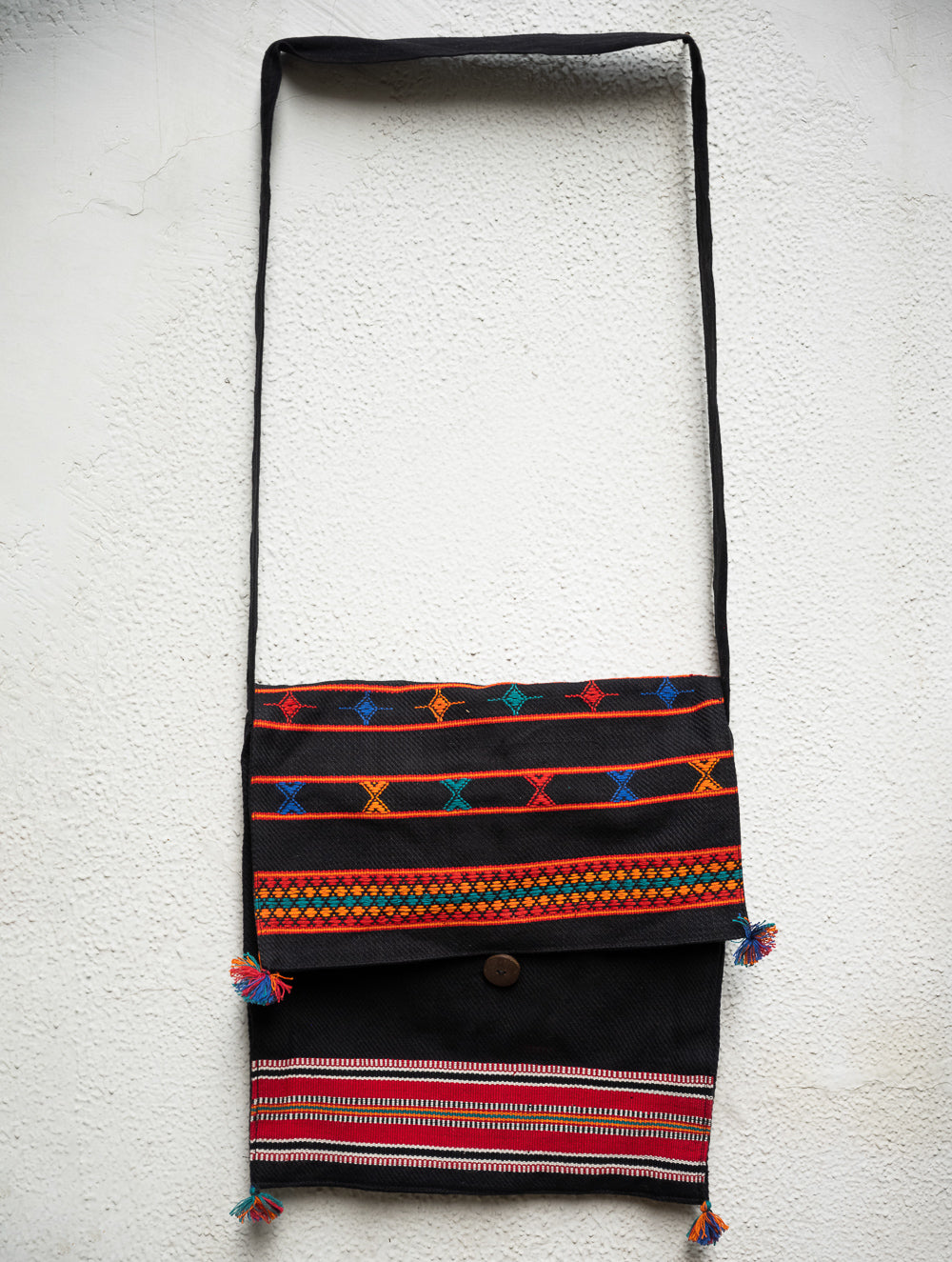 Hand Woven Kashida Pattu Flap Sling Bag - Black