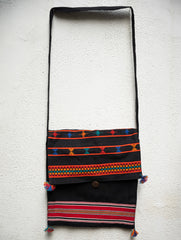Hand Woven Kashida Pattu Flap Sling Bag - Black