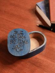 Handcrafted Wooden Engraved Decorative Box - Blue Floral
